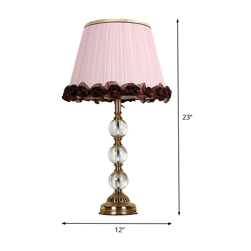 1 Head Bedside Desk Light Modern Pink Night Table Lamp with Tapered Fabric Shade