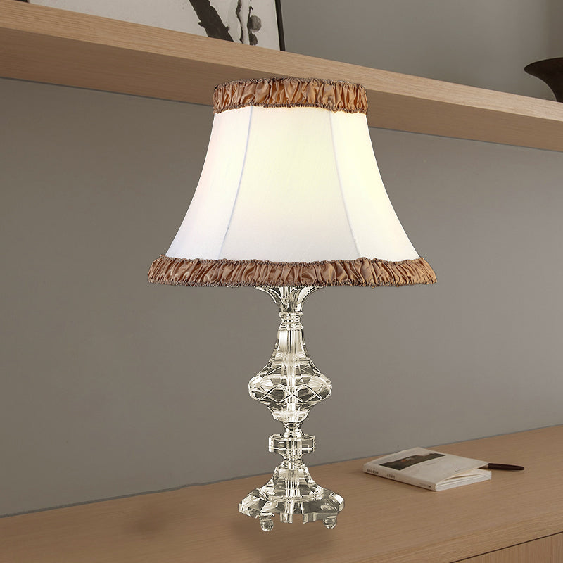 Contemporary 1 Bulb Table Light White Paneled Bell Small Desk Lamp with Fabric Shade