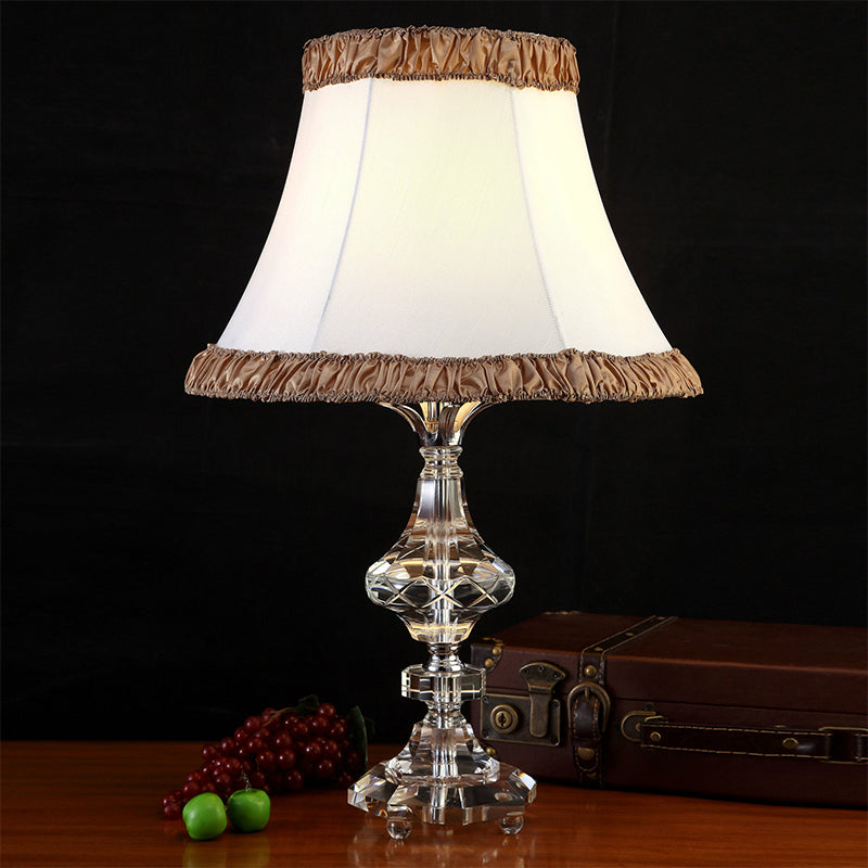 Contemporary 1 Bulb Table Light White Paneled Bell Small Desk Lamp with Fabric Shade