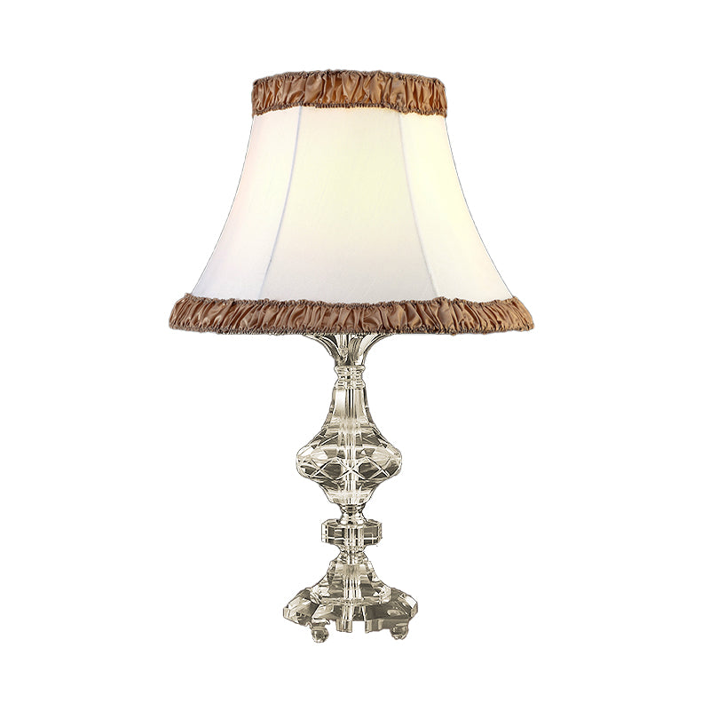 Contemporary 1 Bulb Table Light White Paneled Bell Small Desk Lamp with Fabric Shade