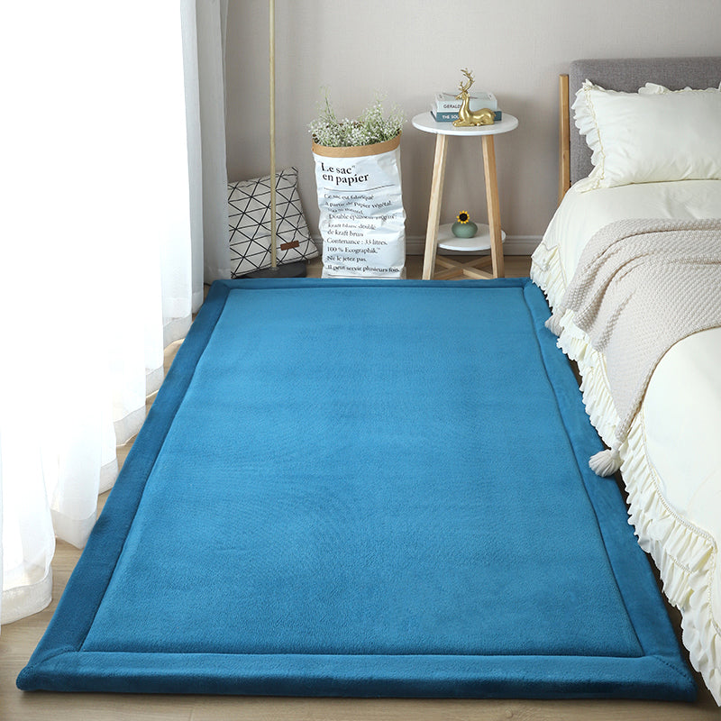 Blue Pure Color Area Rug Polyester Area Carpet Non-Slip Backing Area Rug for Living Room