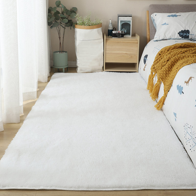 White Bedroom Area Rug Solid Color Polyester Area Carpet Non-Slip Backing Area Rug