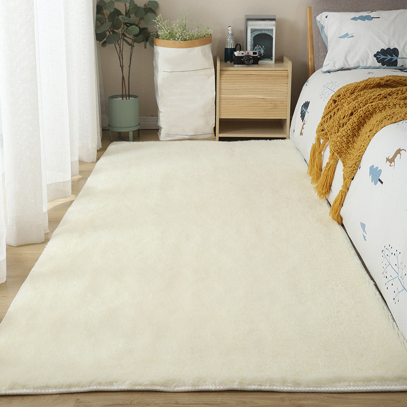 White Bedroom Area Rug Solid Color Polyester Area Carpet Non-Slip Backing Area Rug