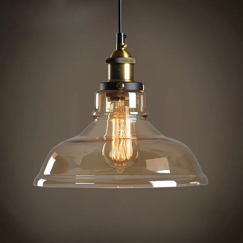 1-Light Geometric Pendant Lights Industrial Hanging Light with Glass Shade