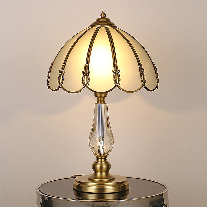 1 Head Living Room Table Lamp Modern Gold Reading Light with Domed Frosted Glass Shade