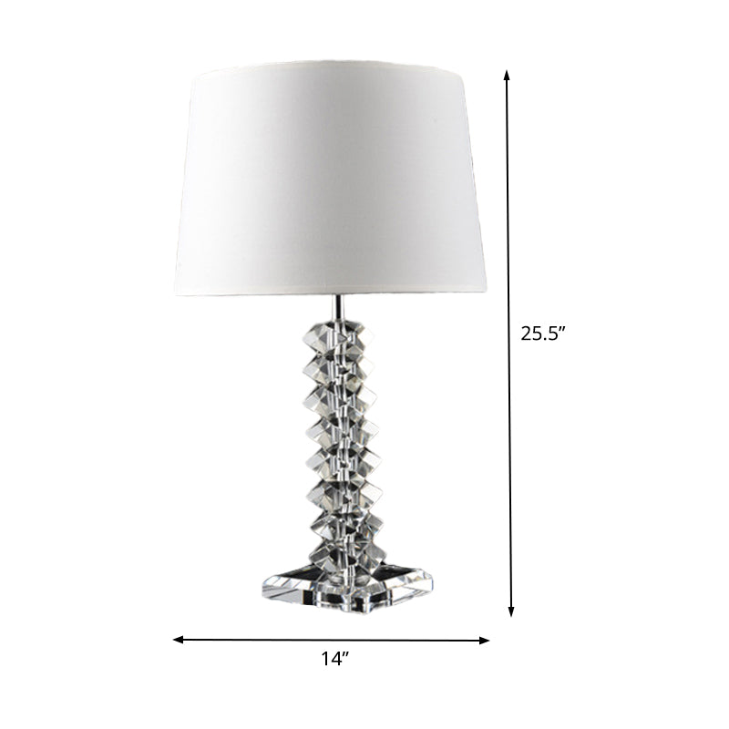 Fabric Conical Desk Light Modern 1 Bulb Night Table Lamp in White with Crystal Base