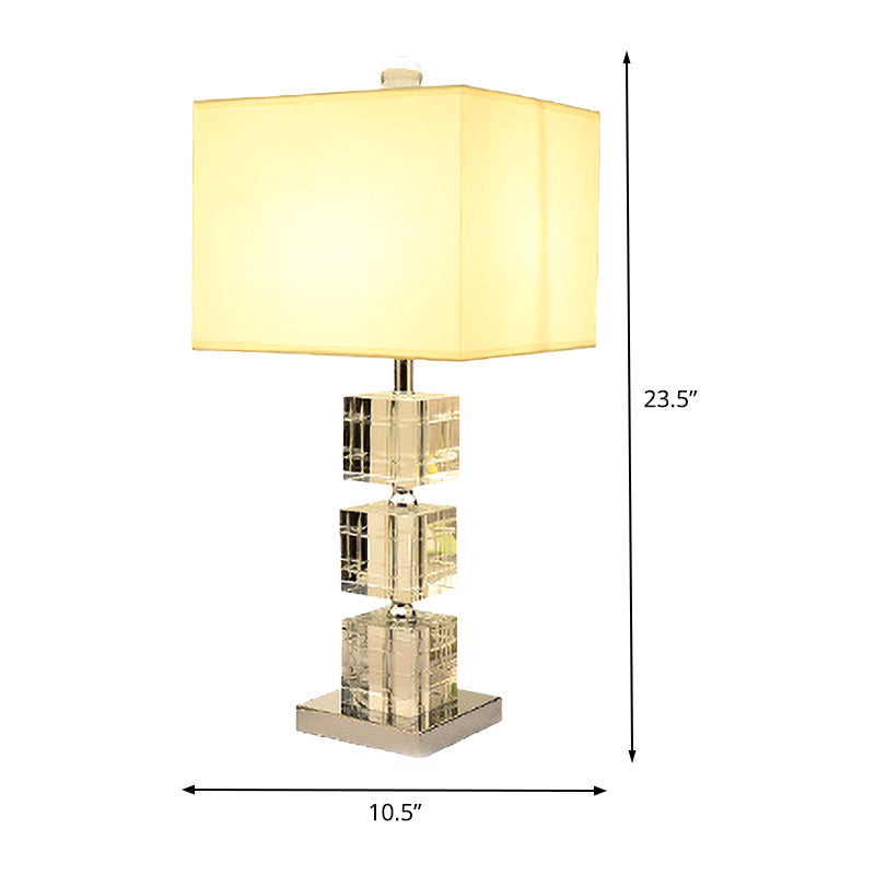 1 Head Cuboid Fabric Task Lighting Modernism Hand-Cut Crystal Small Desk Lamp in Beige