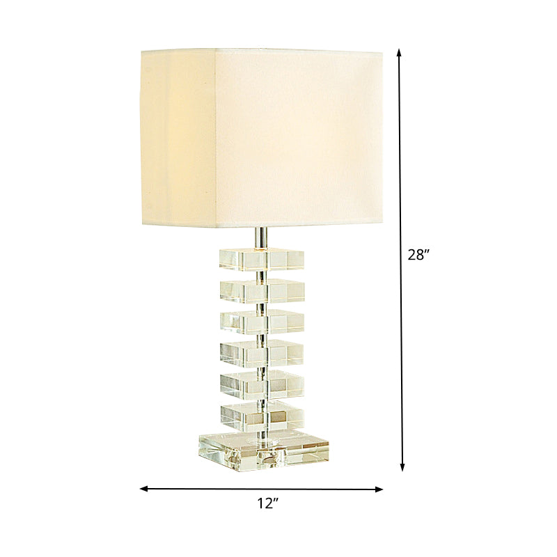 1 Head Living Room Desk Light Modern Clear Multi-Layer Crystal Night Table Lamp with Cubic Beige Fabric Shade