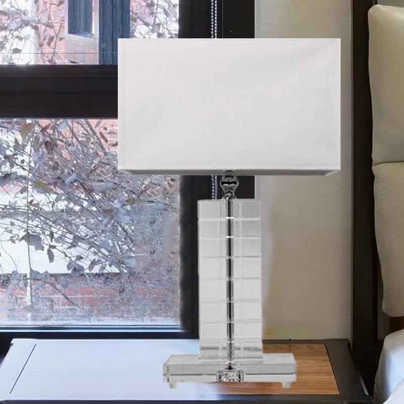 Modernist Rectangular Reading Light Clear Crystal 1 Bulb Nightstand Lamp in White