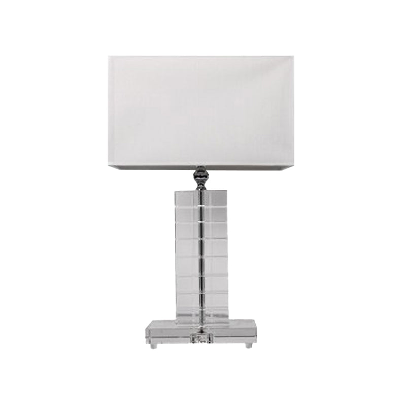 Modernist Rectangular Reading Light Clear Crystal 1 Bulb Nightstand Lamp in White