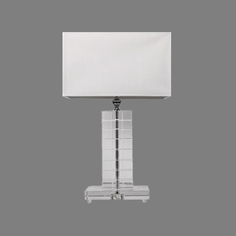 Modernist Rectangular Reading Light Clear Crystal 1 Bulb Nightstand Lamp in White