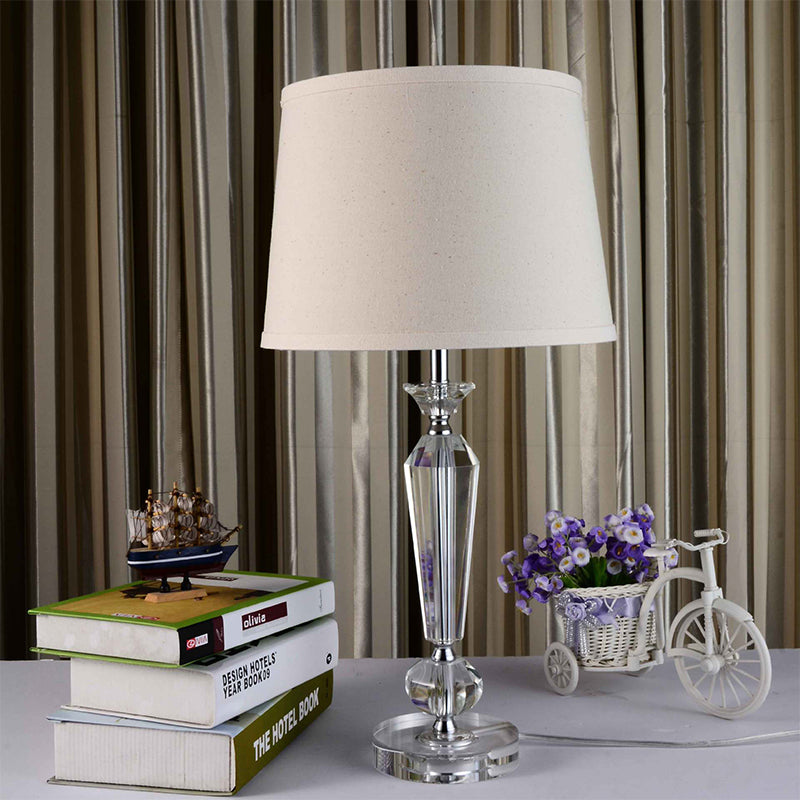 Modern Baluster Fabric Table Light Hand-Cut Crystal 1 Head Small Desk Lamp in White