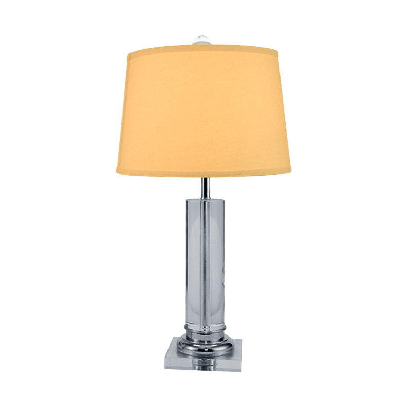 Contemporary 1 Head Task Lighting White Barrel Night Table Lamp with Fabric Shade and Cylinder Crystal Base