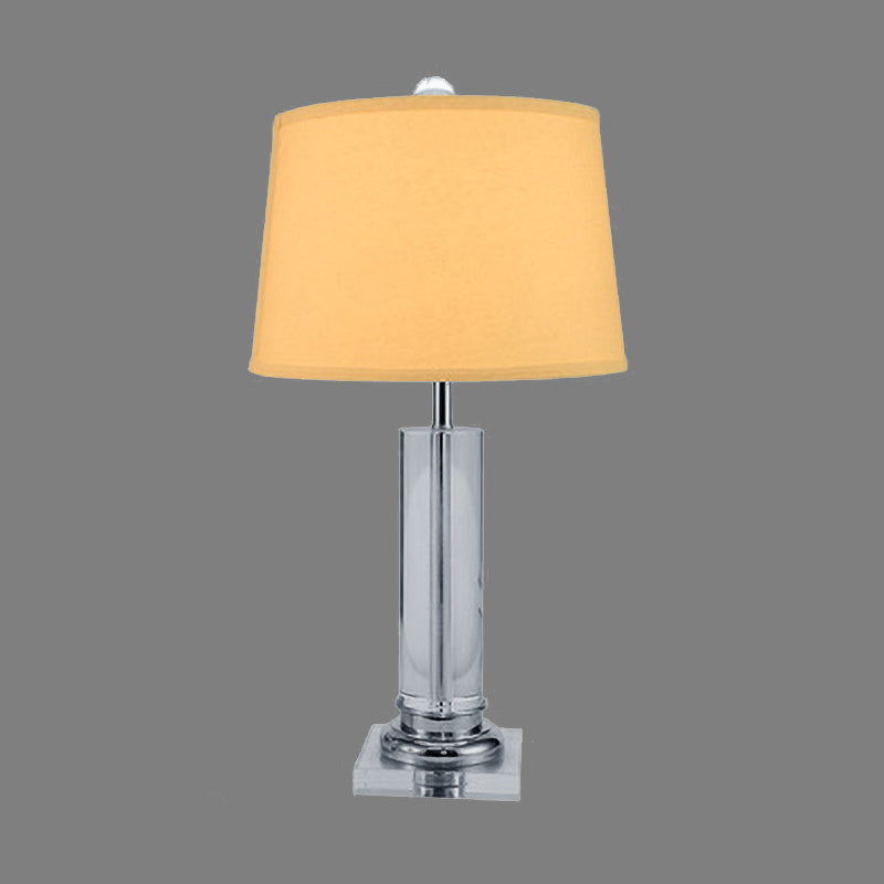 Contemporary 1 Head Task Lighting White Barrel Night Table Lamp with Fabric Shade and Cylinder Crystal Base