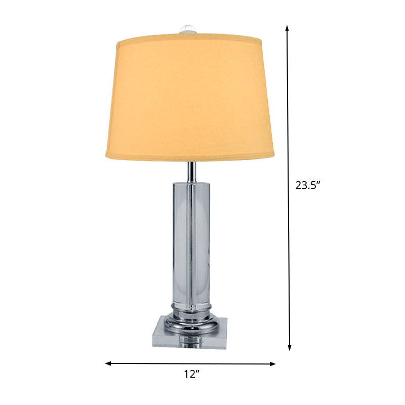 Contemporary 1 Head Task Lighting White Barrel Night Table Lamp with Fabric Shade and Cylinder Crystal Base