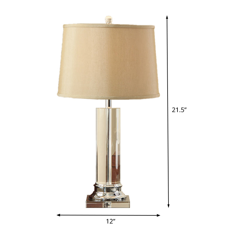 White Barrel Fabric Table Lamp Modernist 1 Bulb Clear Cylinder Crystal Reading Book Light