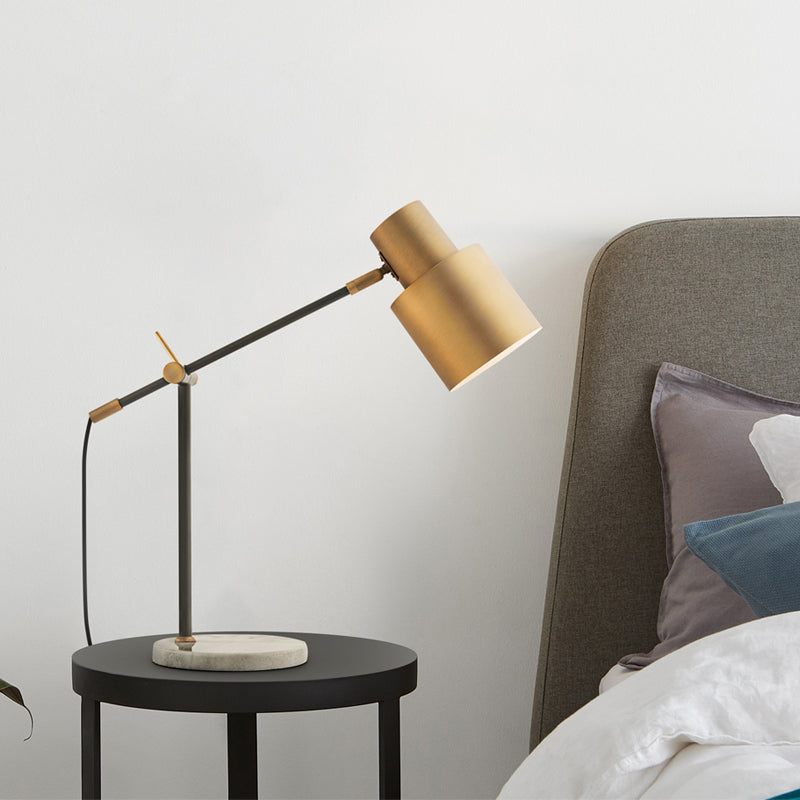 Brass Cylinder Night Light Post-Modern 1 Head Metal Nightstand Lighting for Study Room