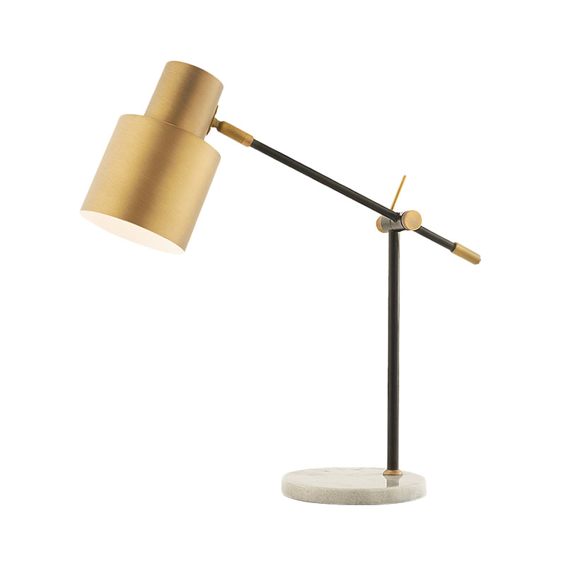 Brass Cylinder Night Light Post-Modern 1 Head Metal Nightstand Lighting for Study Room