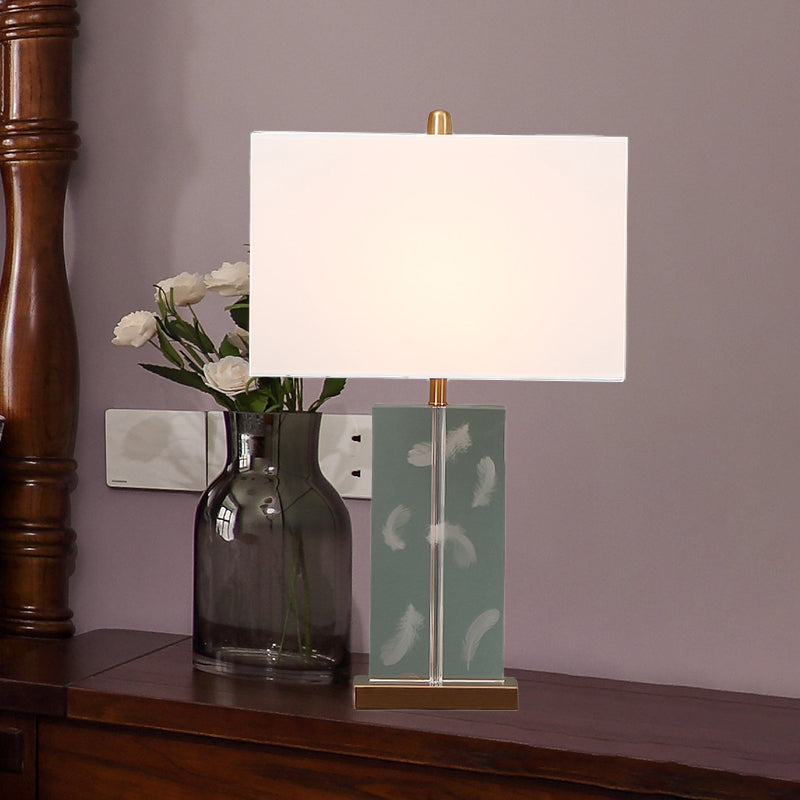 Rectangle Clear Crystal Desk Lamp Modern 1 Bulb White Table Light with Fabric Shade