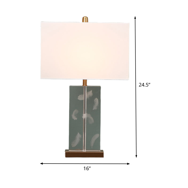 Rectangle Clear Crystal Desk Lamp Modern 1 Bulb White Table Light with Fabric Shade