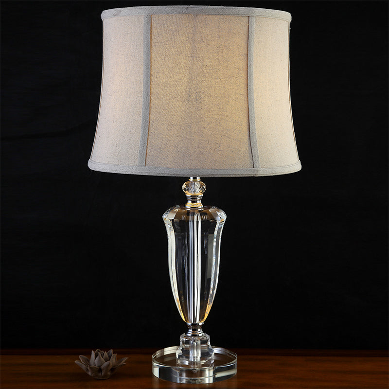 Modernist 1 Head Desk Light Grey Paneled Bell Night Table Lamp with Fabric Shade