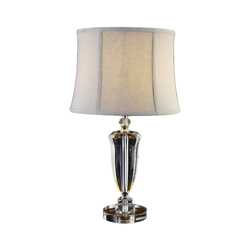 Modernist 1 Head Desk Light Grey Paneled Bell Night Table Lamp with Fabric Shade