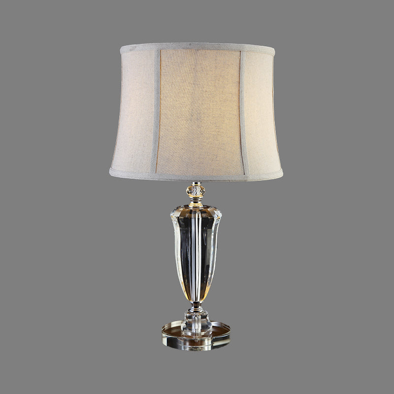 Modernist 1 Head Desk Light Grey Paneled Bell Night Table Lamp with Fabric Shade