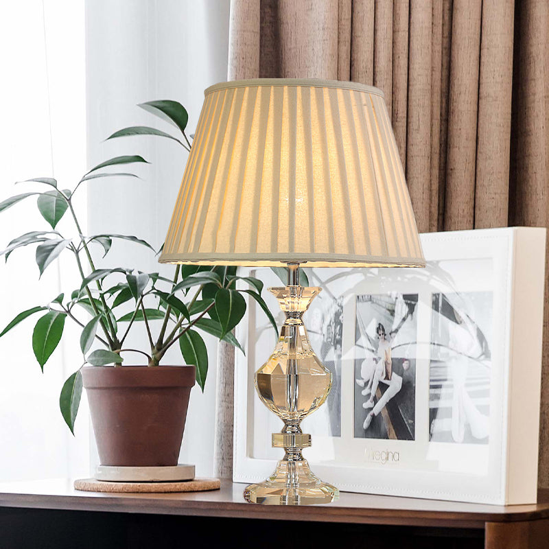 Wide Flare Task Lamp Modern Fabric 1 Head Beige Reading Book Light with Urn Crysatl Detail for Living Room