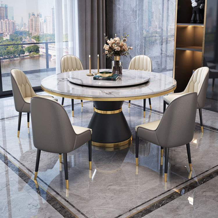 Glam Marble Round Shape Table Kitchen Dining Table with Pedestal Base