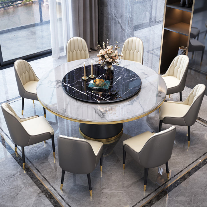 Glam Marble Round Shape Table Kitchen Dining Table with Pedestal Base