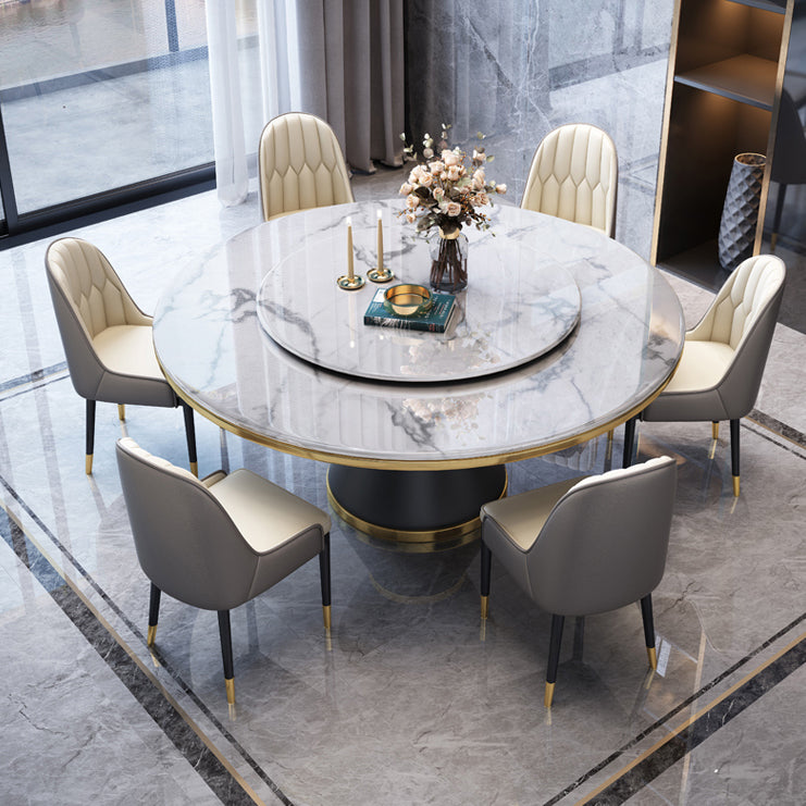 Glam Marble Round Shape Table Kitchen Dining Table with Pedestal Base