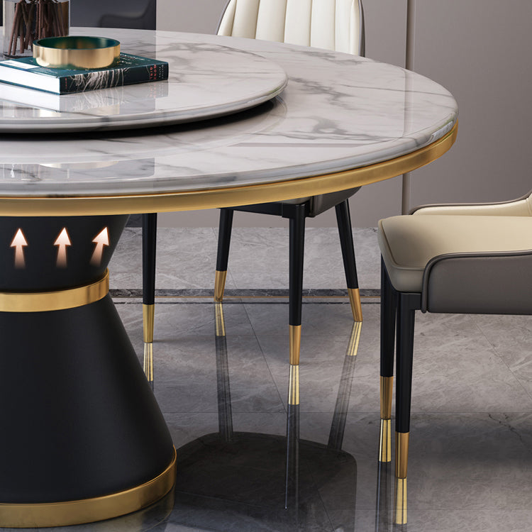 Glam Marble Round Shape Table Kitchen Dining Table with Pedestal Base