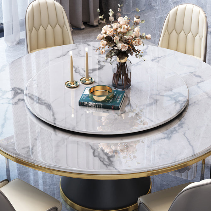 Glam Marble Round Shape Table Kitchen Dining Table with Pedestal Base