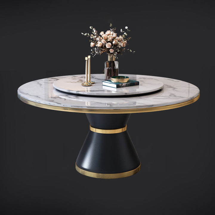 Glam Marble Round Shape Table Kitchen Dining Table with Pedestal Base