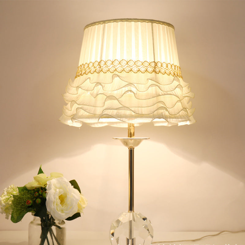 White Flare Task Light Modern 1 Bulb Fabric Reading Lamp with Ball Clear Crystal Base