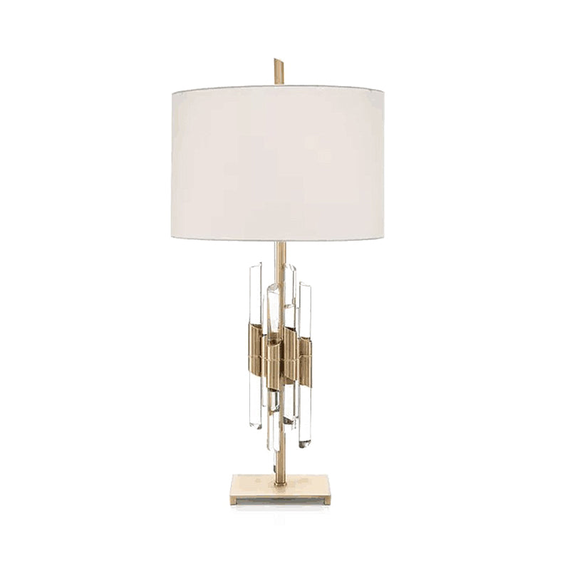 1 Head Living Room Desk Light Modern White Night Table Lamp with Cylinder Fabric Shade