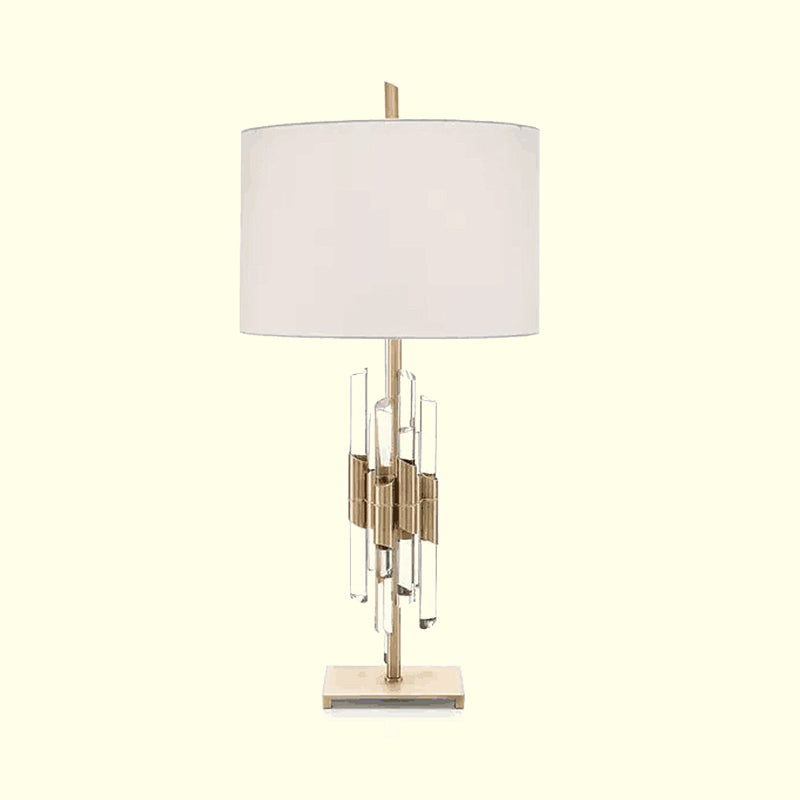 1 Head Living Room Desk Light Modern White Night Table Lamp with Cylinder Fabric Shade