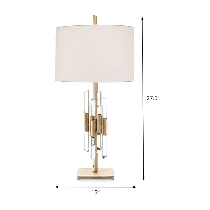 1 Head Living Room Desk Light Modern White Night Table Lamp with Cylinder Fabric Shade