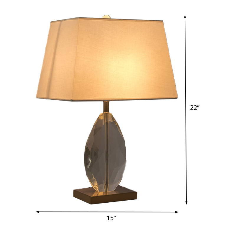 Modernism Teardrop Reading Light Beveled Crystal 1 Bulb Nightstand Lamp in White, Fabric Shade