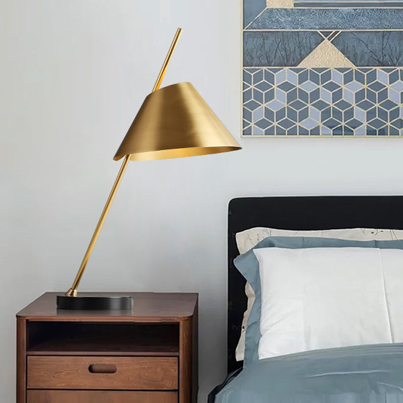 Brass Conical Nightstand Lamp Contemporary 1-Head Metal Night Lighting for Bedroom