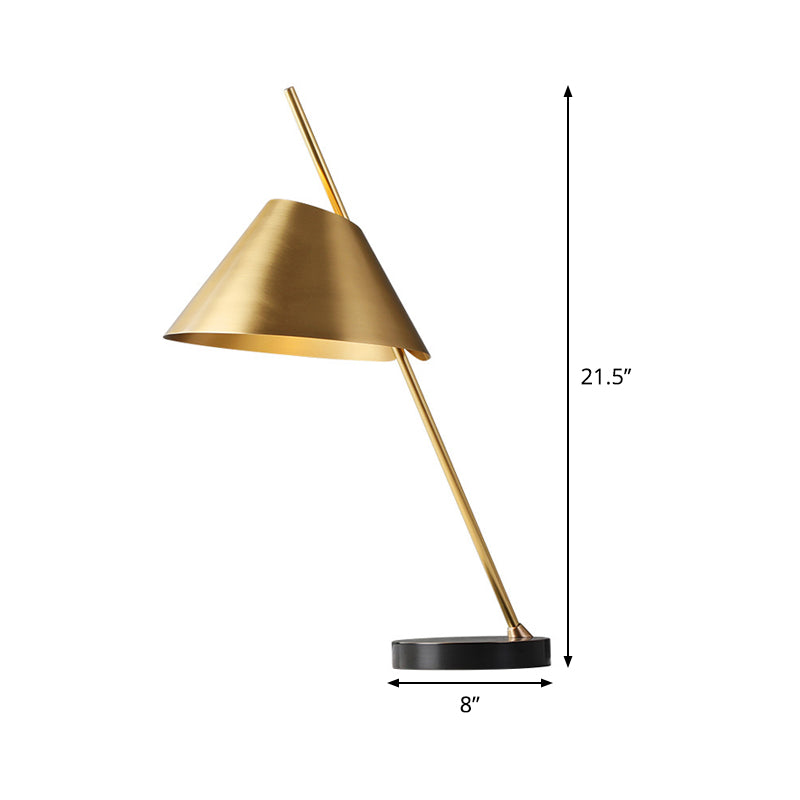 Brass Conical Nightstand Lamp Contemporary 1-Head Metal Night Lighting for Bedroom