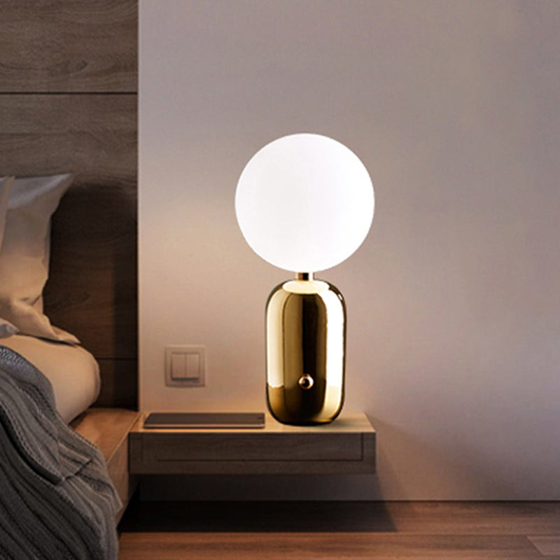 6"/8" W Globe Frosted Glass Night Light Modern 1 Light Gold Metal Nightstand Lighting with Capsule Base for Living Room