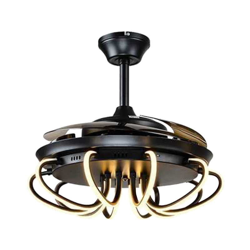 Éclair de ventilateur suspendu en acrylique Swirl Salle traditionnel 42 "W LED Semi Flushmount en noir avec 3 lames, télécommande / conversion de fréquence et télécommande