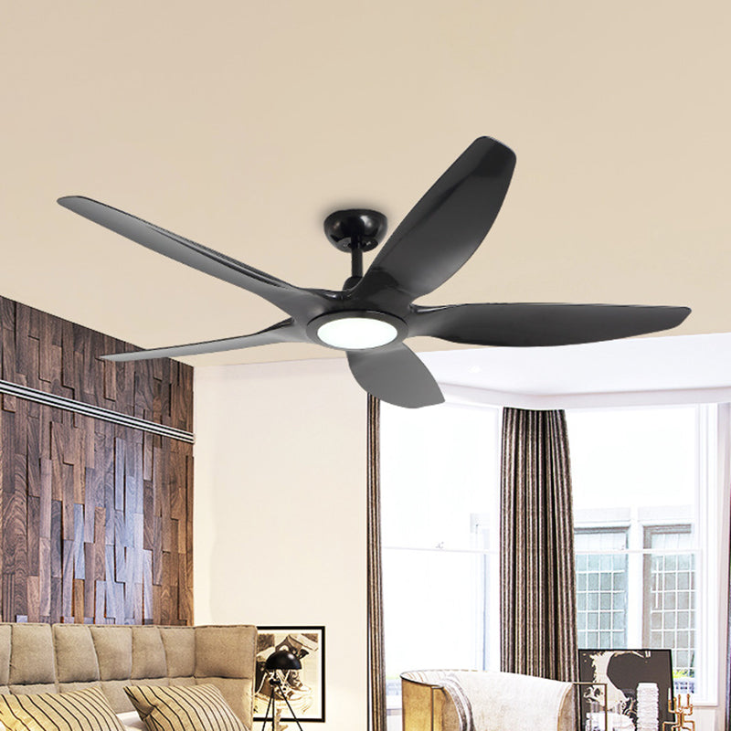 Round Acrylic Pendant Fan Lighting Vintage Living Room 5 Blades LED Semi Flush Mounted Lamp in Black, 60" Wide