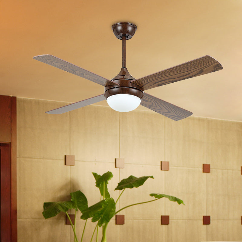 Brown LED Semi Flushmount Traditional Metallic Onion 4 Wood Blades Ceiling Fan Light for Living Room, 45" Wide