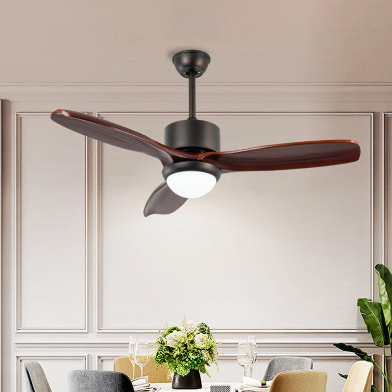 Metal Cylinder 3 Blades Ceiling Fan Lamp Vintage Living Room LED Semi Flush Mounted Light in Dark Coffee, 48" Wide