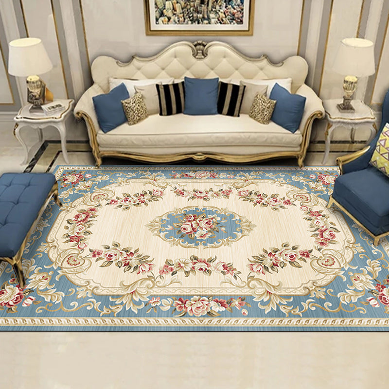 Navy Traditional Area Rug Medallion Pattern Polyester Area Carpet Stain Resistant Rug for Home Decor