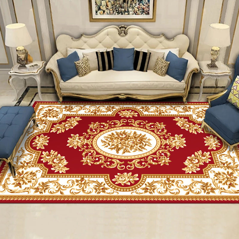 Navy Traditional Area Rug Medallion Pattern Polyester Area Carpet Stain Resistant Rug for Home Decor