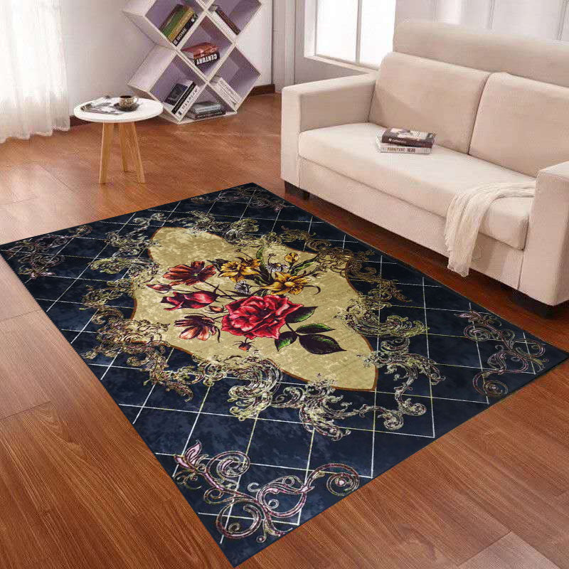 Fancy Traditional Area Carpet Medallion Pattern Polyester Rug Stain Resistant Rug for Home Decor