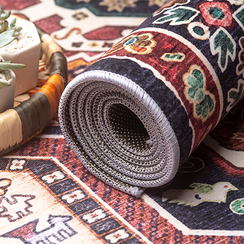 Rotes traditionelles Teppich Teppich Medaillon Print Polyester Teppich Fleckenfeindresistent Teppich für Wohnkultur
